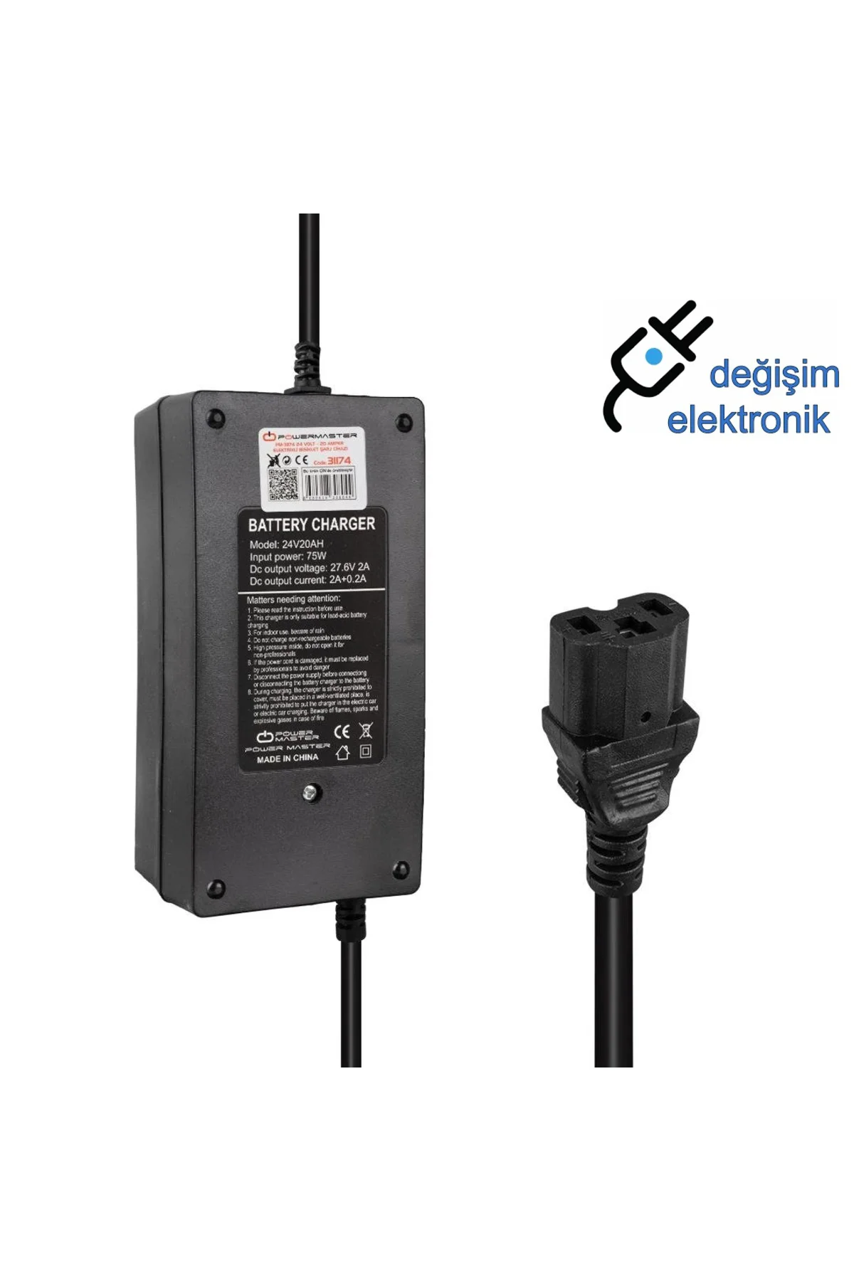 24 Volt 20 Amper C16 Erkek Uçlu Elektrikli Bisiklet Şarj Cihazı