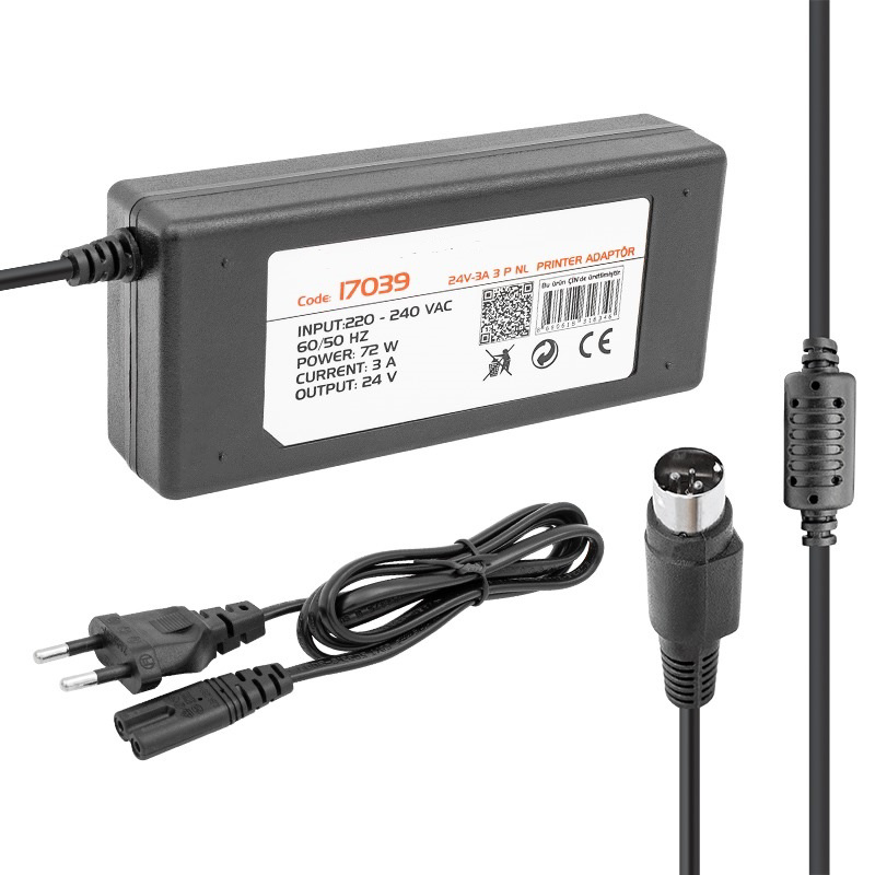 Afila 24 Volt 3 Amper 3 Pinli Termal Yazici Printer Adaptörü (24V-3A-72