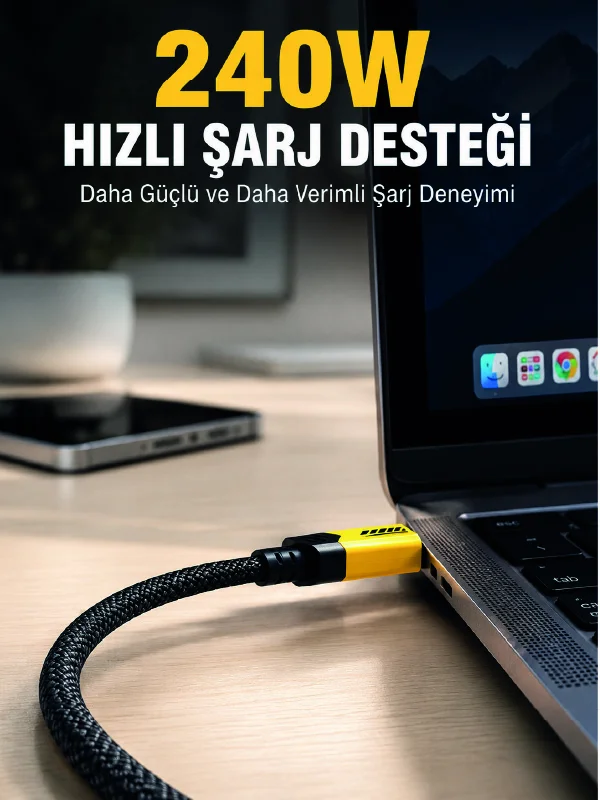 240W 3'ü 1 Arada Hızlı Şarj Kablosu USB Type-C Lightning Micro USB