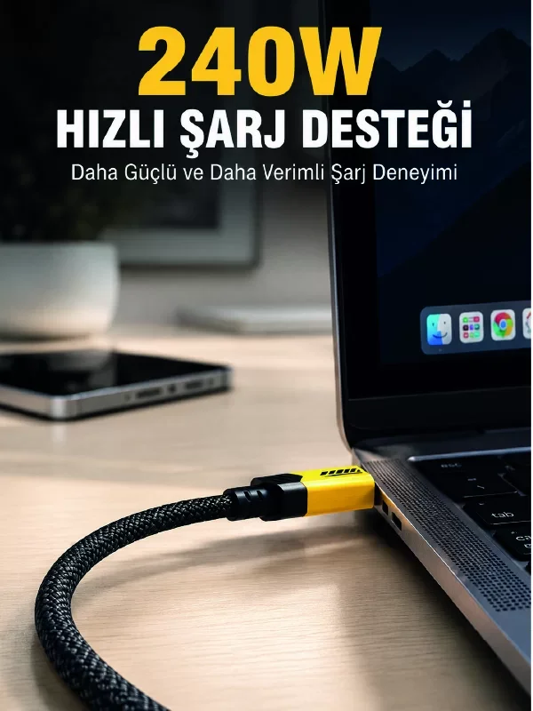 240W 3'ü 1 Arada Hızlı Şarj Kablosu USB Type-C Lightning Micro US