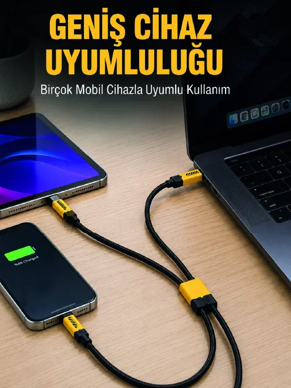 240W Çoklu Şarj Kablosu Örgü Kablo - Type-C Lightning Micro USB Hızlı Veri Transferi