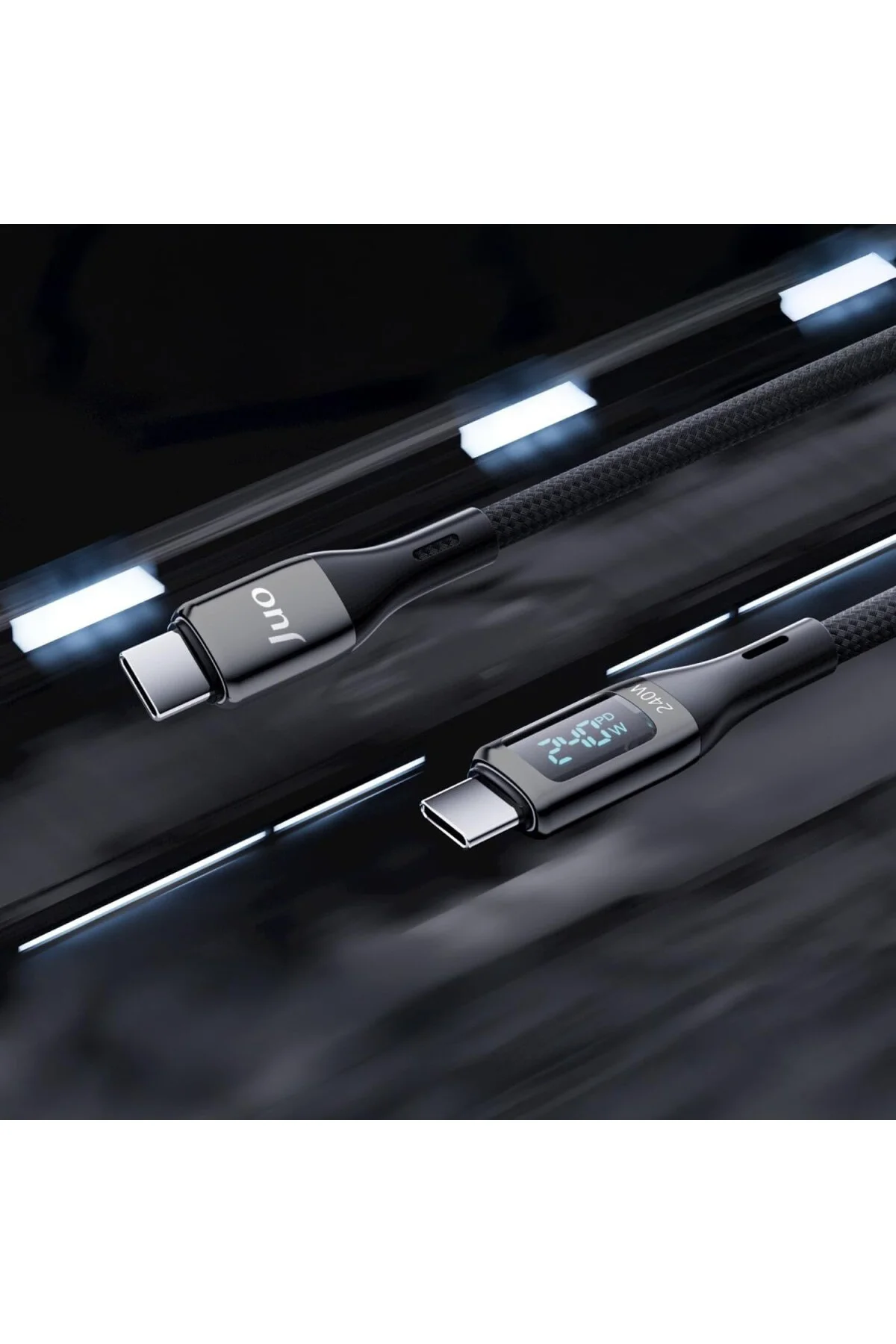240W Dijital Led Ekranlı E-Mark Çipli PD 3.1 USB Type-C to Type-C Hızlı Şarj ve Data