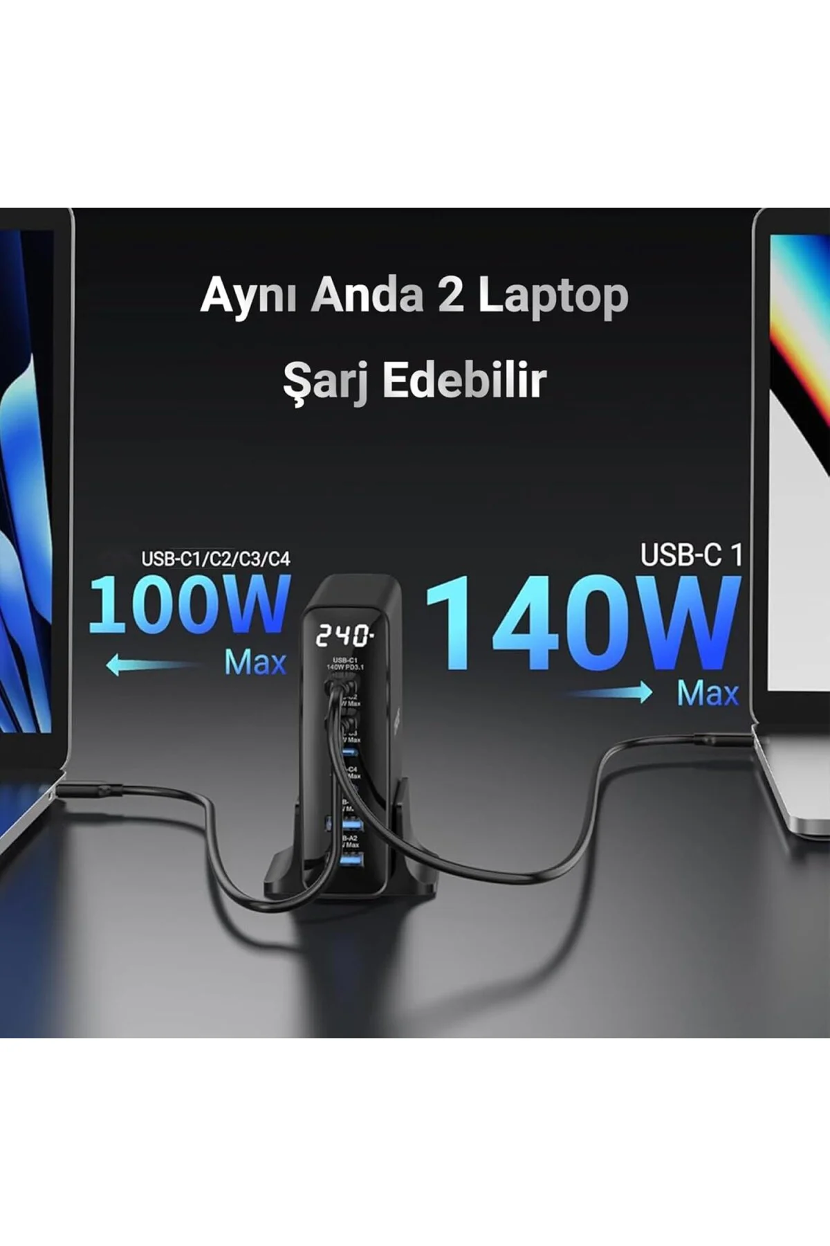 240W GaN PD 3.1 Masaüstü Hızlı Şarj Cihazı 4 Type-C + 2 USB-A iPhone & MacBook & Lap