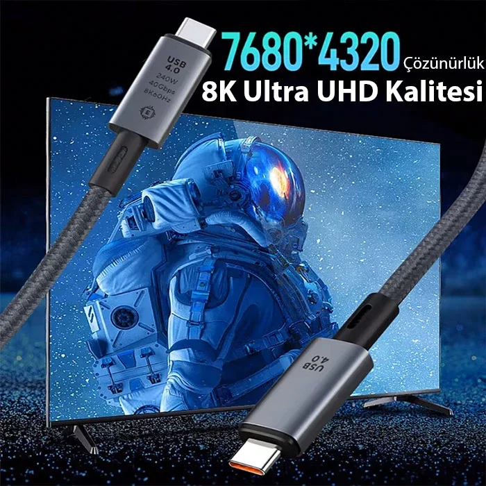 240W Type-C 8K Kablo - 40Gbps Süper Hızlı Şarj ve 8K Görüntü