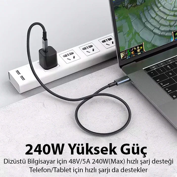 240W Type-C 8K Kablo - 40Gbps Süper Hızlı Şarj ve 8K Görüntü