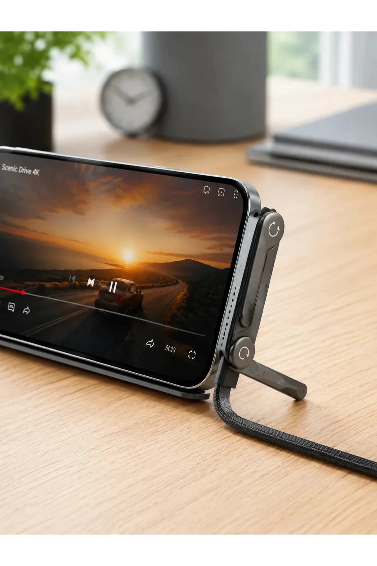240W Type-C Telefon Standlı Örgülü Şarj ve Data Kablosu 240W Type-C Telefon Standlı Örgülü Şarj ve Data Kablosu
