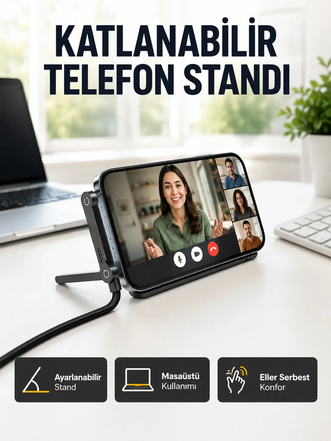 240W Type-C to Type-C Telefon Stand Özellikli Şarj Kablosu