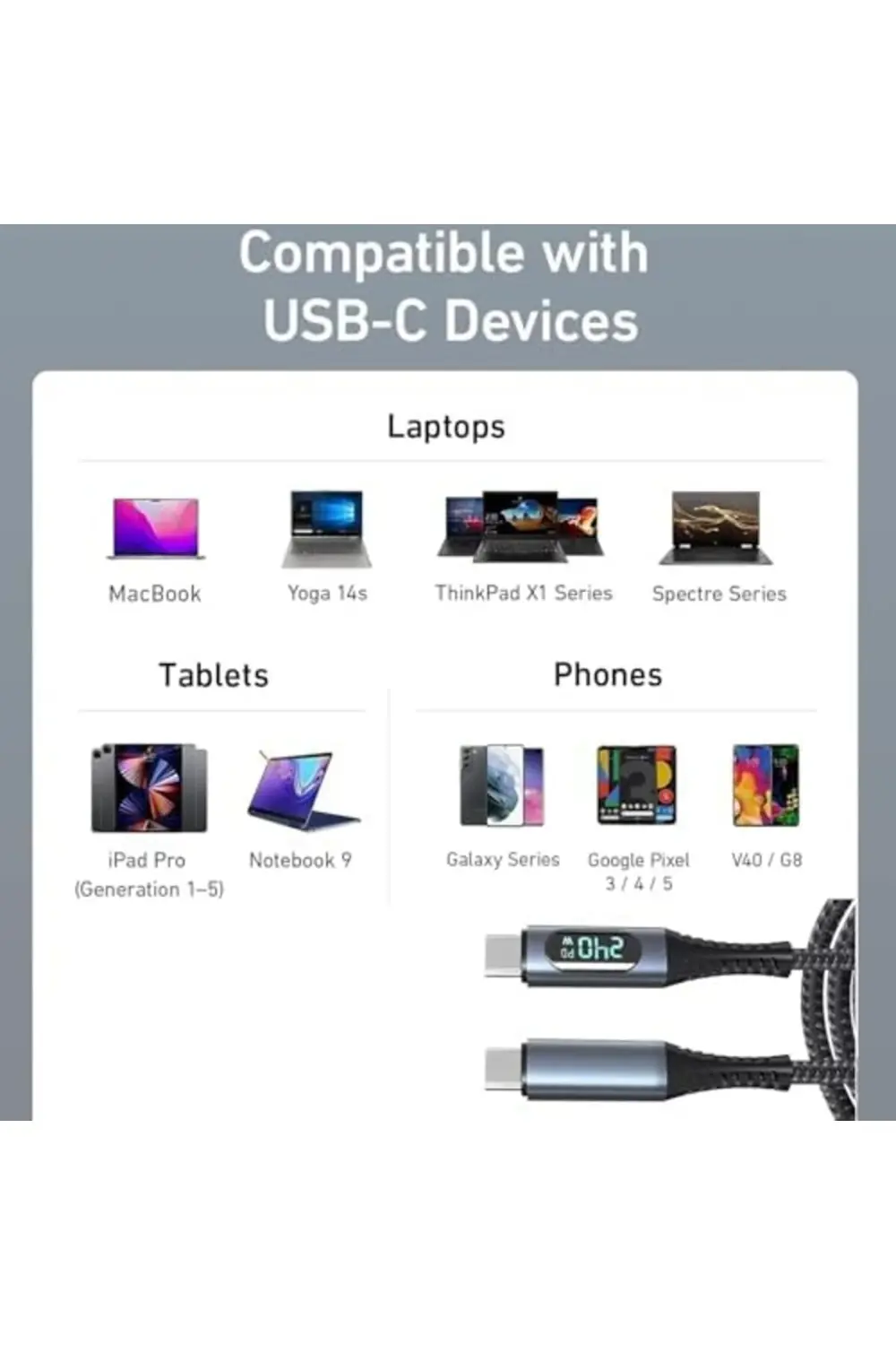 240W USB 4.0 Kablosu, Led Ekranlı, Tunderbolt 40Gbps 8K@60Hz PD T