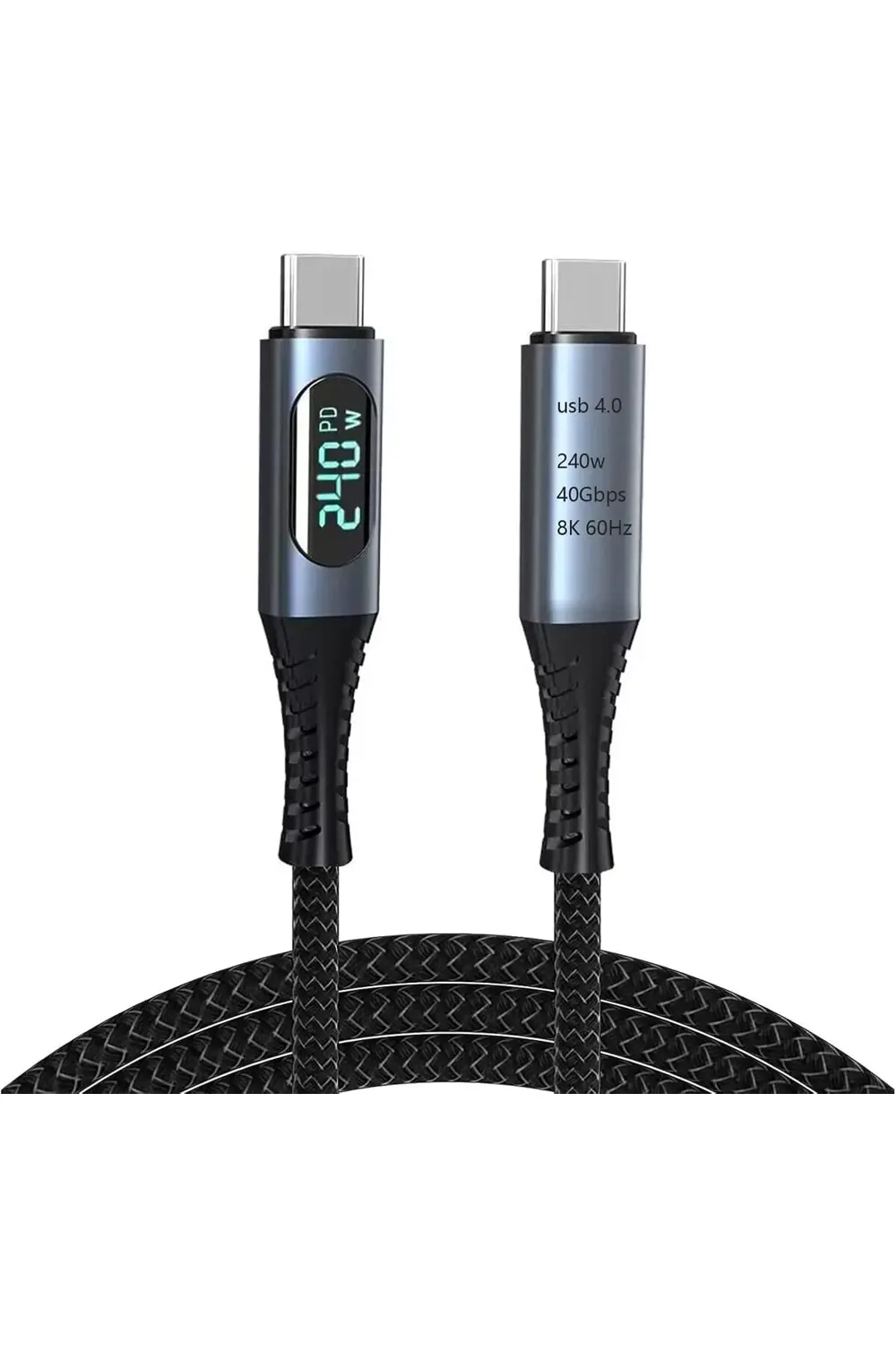 240W USB 4.0 Kablosu, Led Ekranlı, Tunderbolt 40Gbps 8K@60Hz PD T