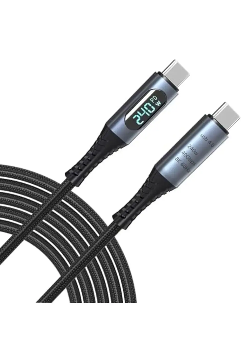 240W USB 4.0 Kablosu, Led Ekranlı, Tunderbolt 40Gbps 8K@60Hz PD T