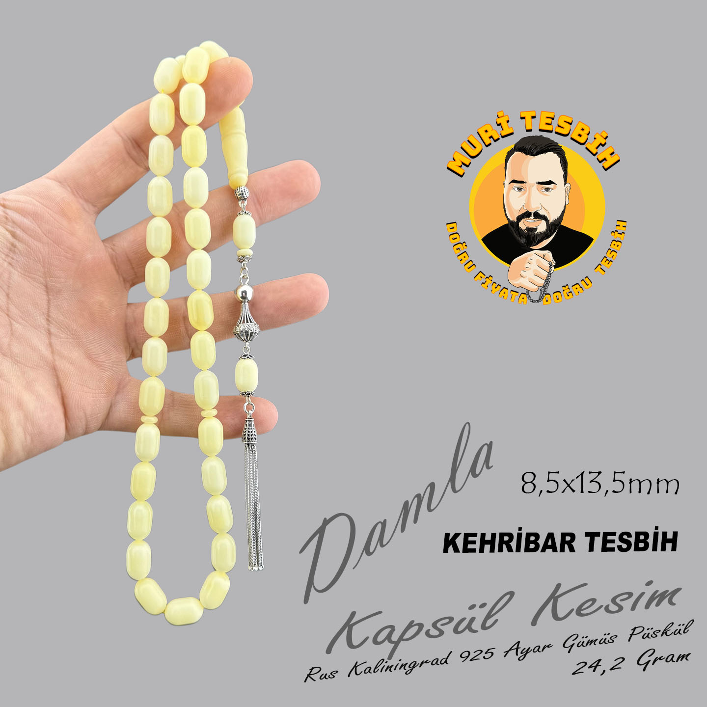 Muri Tesbih 24,2 Gr Rus Kaliningrad Damla 6,5 Gr 925 Ayar Gümüş Püskül Kapsül Muri Tesbih 24,2 Gr Rus Kaliningrad Damla 6,5 Gr 925 Ayar Gümüş Püskül Kapsül