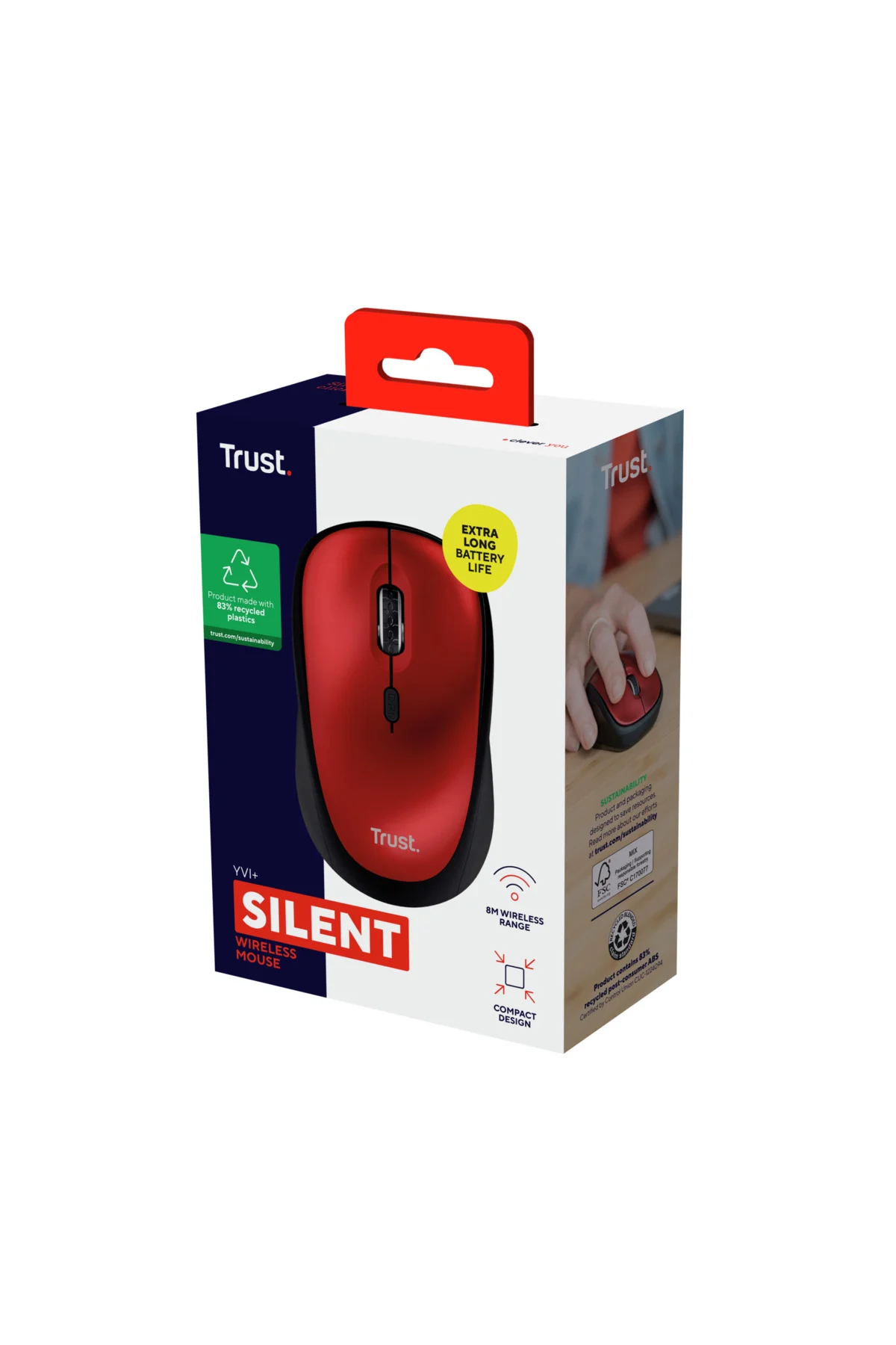 24550 Yvi+ Sessiz Kablosuz Optik Mouse - Kırmızı - Görsel 6