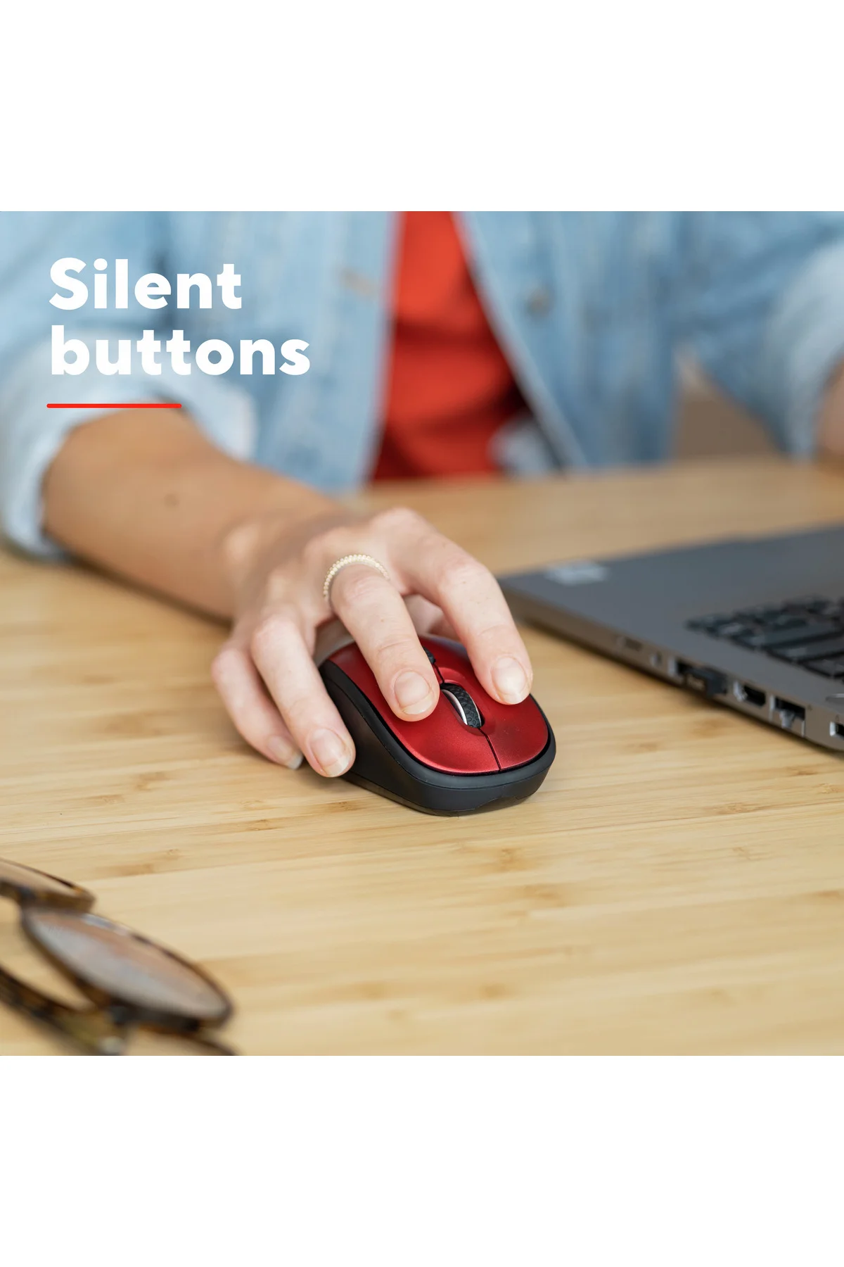 24550 Yvi+ Sessiz Kablosuz Optik Mouse - Kırmızı - Görsel 5