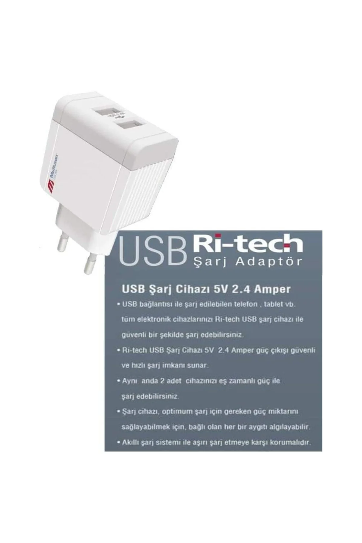 2,4A 5V 2 USB Li Hızlı Şarj Edebilen Şarj Adaptörü