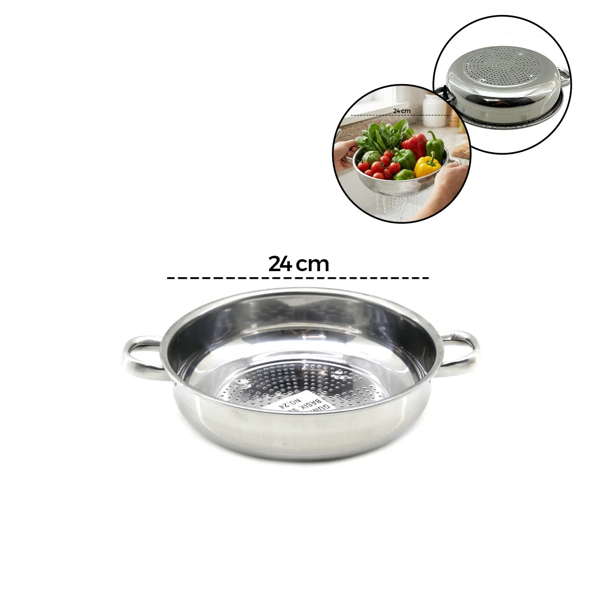 24CM Basık Süzek Metal Süzgeç Kulplu