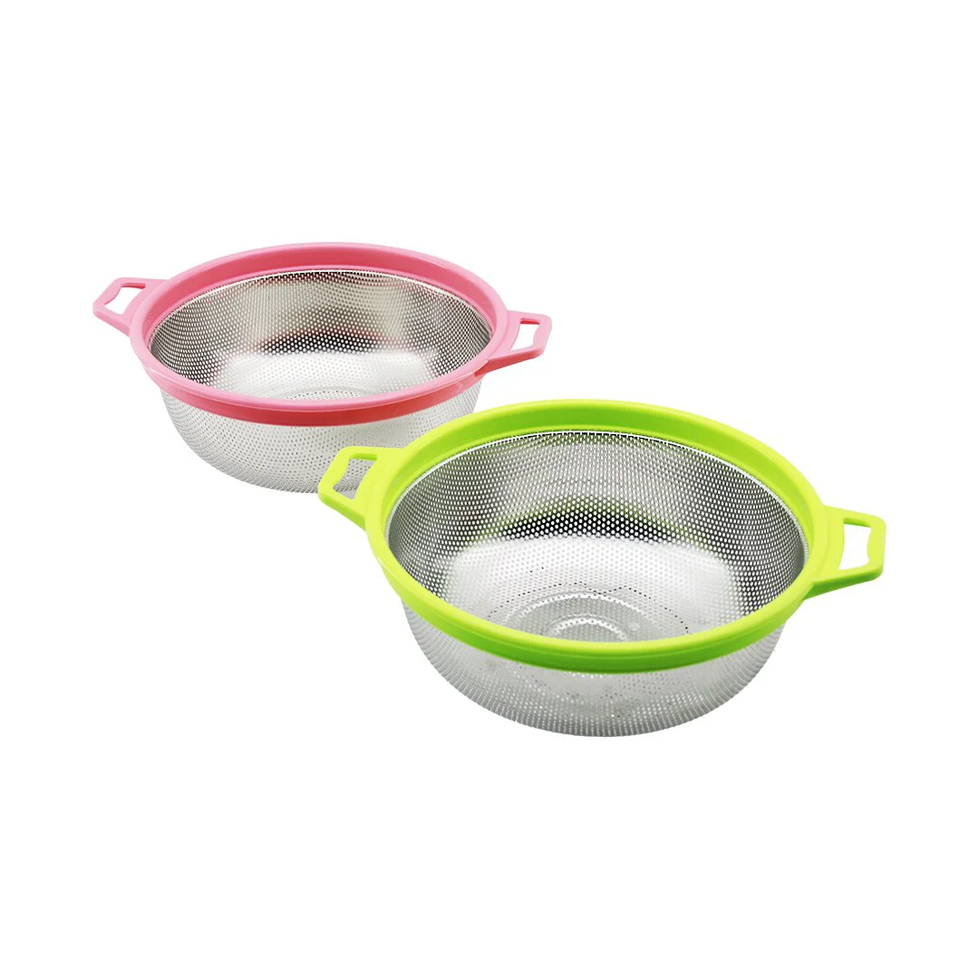 24CM Renkli Plastik Çerçeve - Kulplu Çelik Sepet Metal Süzgeç 24CM Renkli Plastik Çerçeve - Kulplu Çelik Sepet Metal Süzgeç