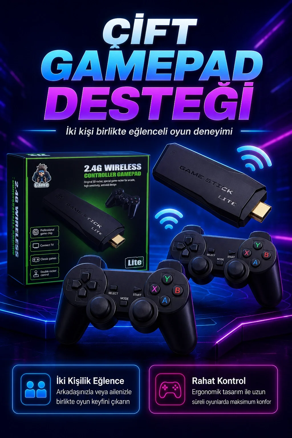 2.4G Kablosuz Gamepadli Mini Oyun Konsolu HDMI Destekli Retro Oyun Cihazı Seti