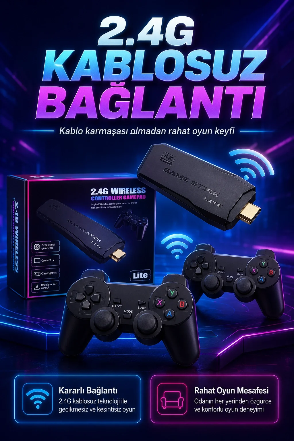 2.4G Kablosuz Gamepadli Mini Oyun Konsolu HDMI Destekli Retro Oyun Cihazı Seti