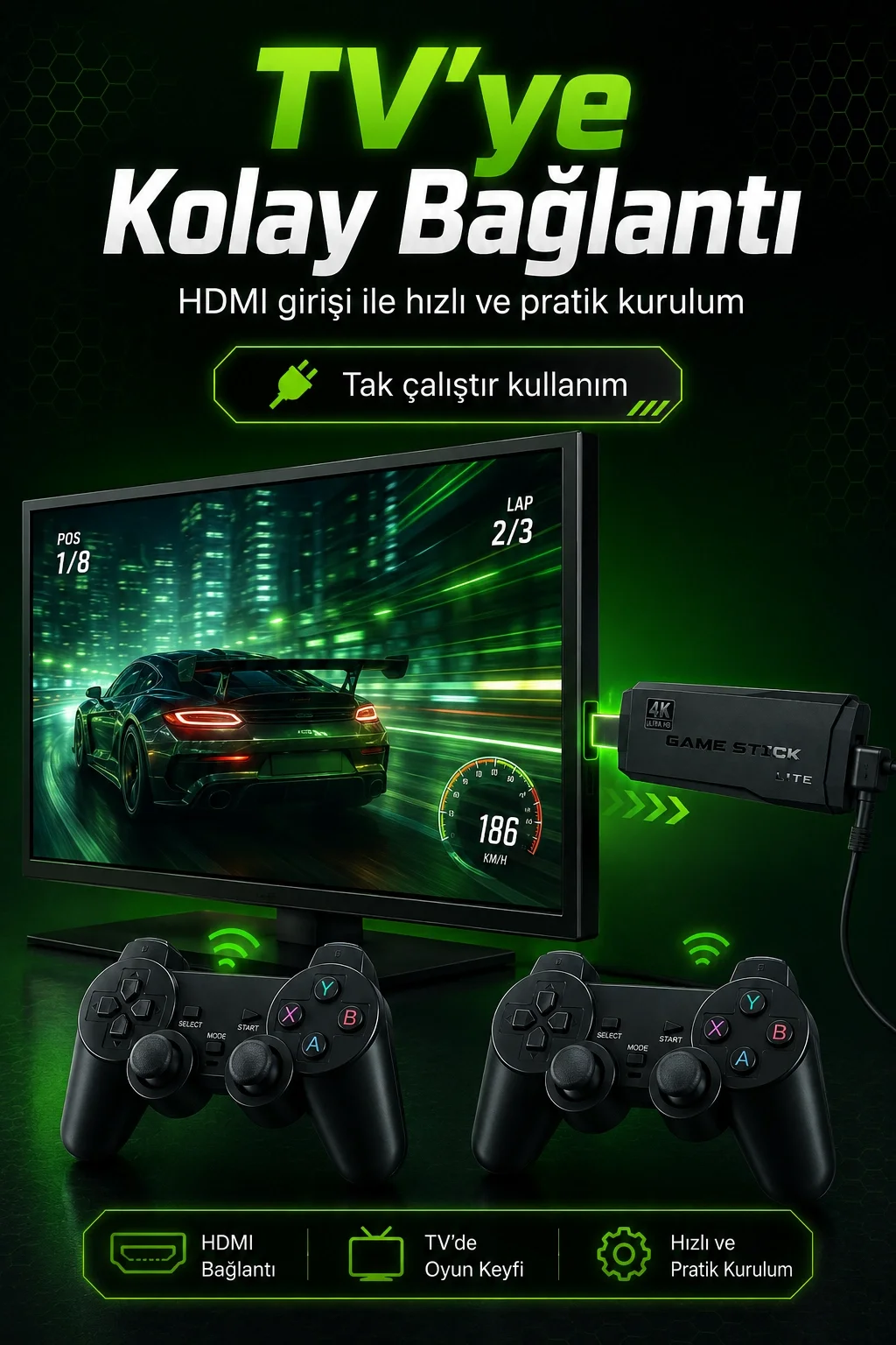 2.4G Kablosuz Oyun Konsolu HDMI TV Bağlantılı Çift Kollu Klasik Oyun Seti