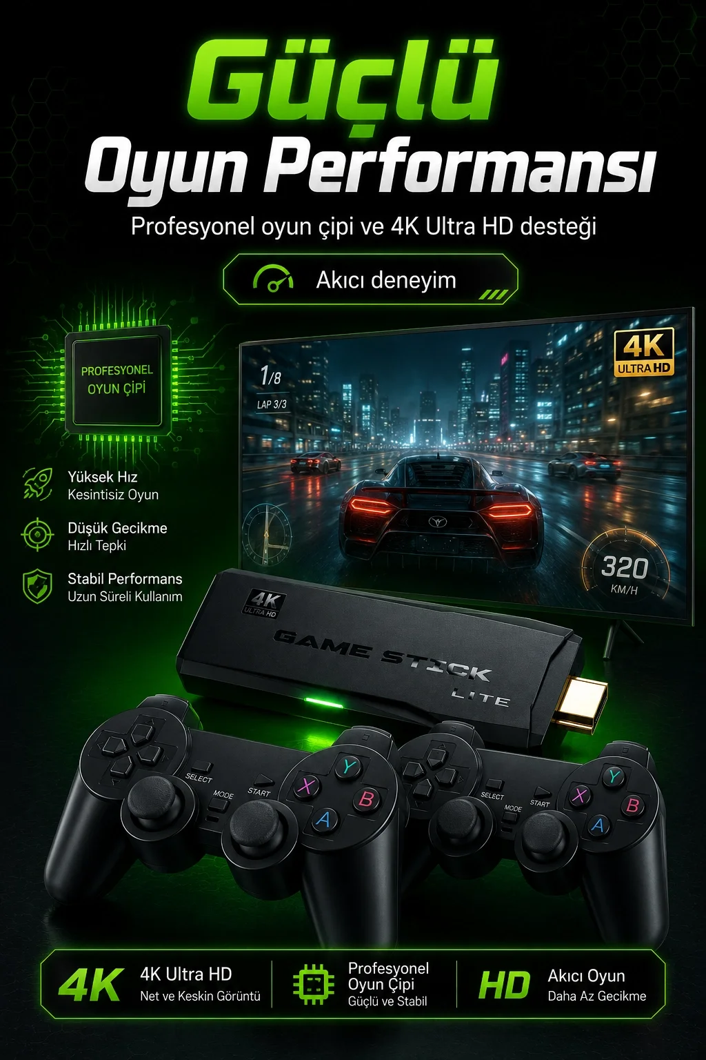 2.4G Kablosuz Oyun Konsolu HDMI TV Bağlantılı Çift Kollu Klasik Oyun Seti