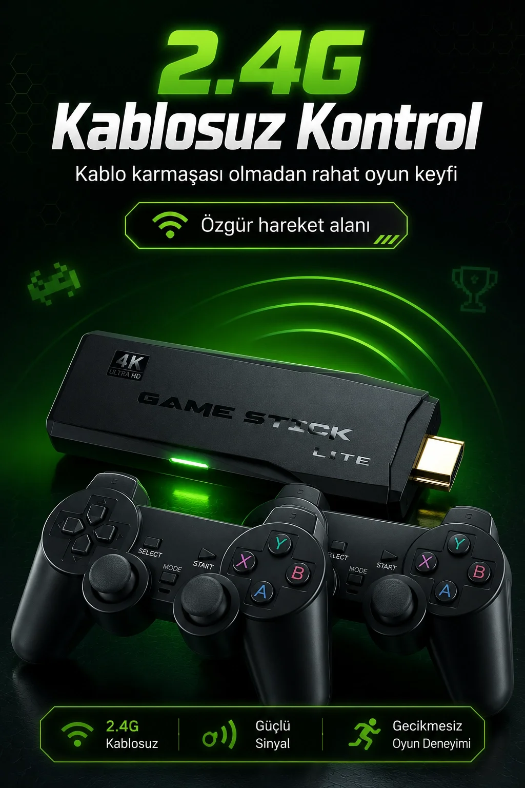 2.4G Kablosuz Oyun Konsolu HDMI TV Bağlantılı Çift Kollu Klasik Oyun Seti
