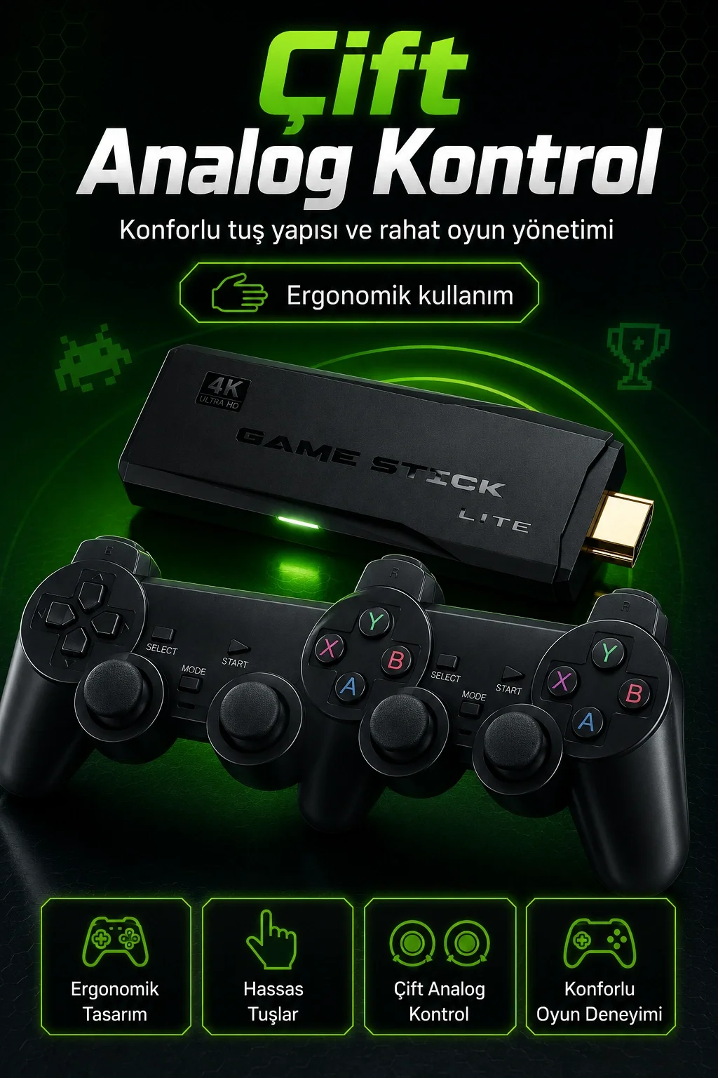 2.4G Kablosuz Oyun Konsolu HDMI TV Bağlantılı Çift Kollu Klasik Oyun Seti