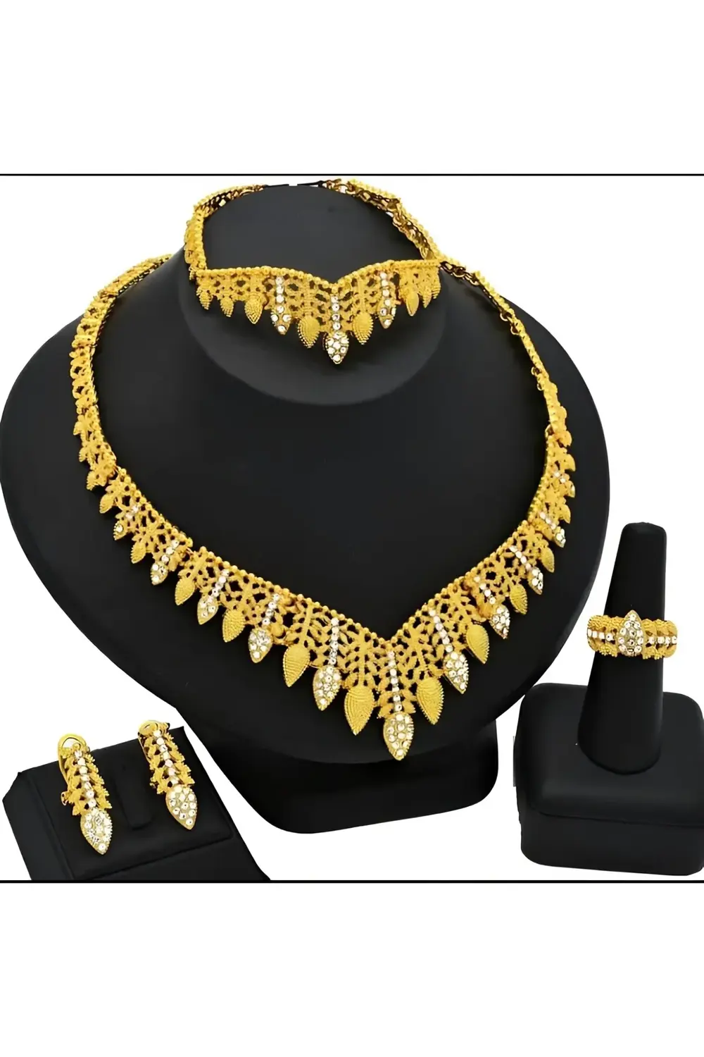 24k Altın Kaplama 4 Parça Orta Doğu Dubai Düğün Takı Seti, Kolye,