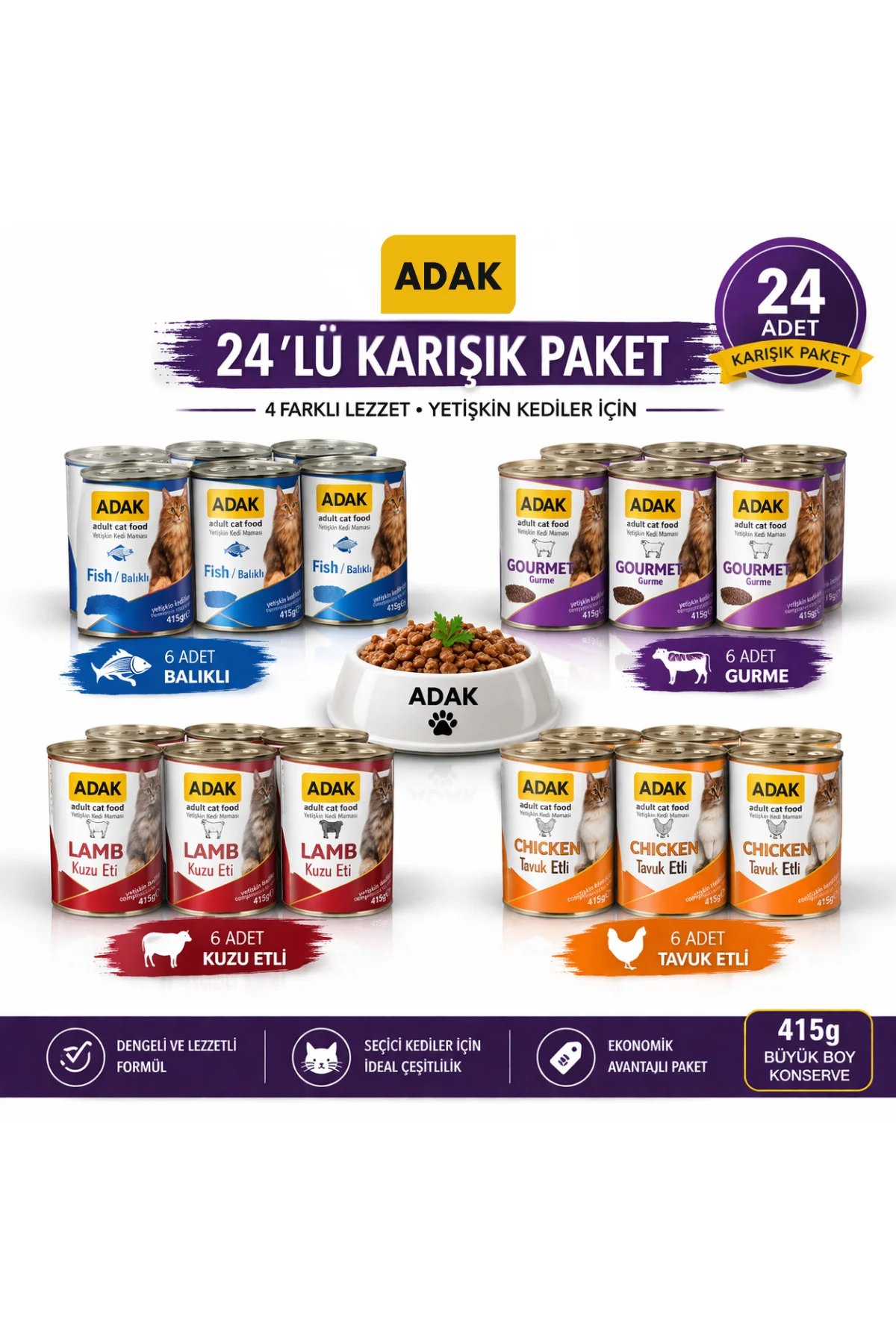 24’lü Karışık Kedi Konservesi 415g Büyük Boy – Yetişkin Kediler İ 24’lü Karışık Kedi Konservesi 415g Büyük Boy – Yetişkin Kediler İ