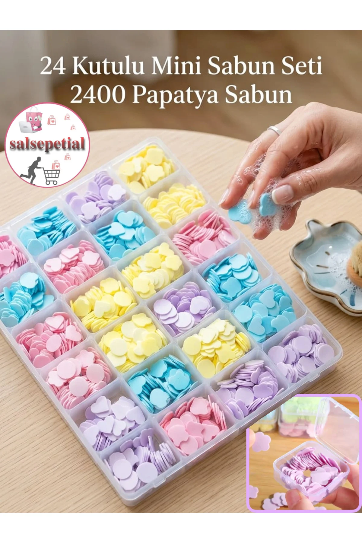24’lü Kutulu 2400 Adet Çiçek Kokulu Mini El Sabunu Eriyen Mini Ka