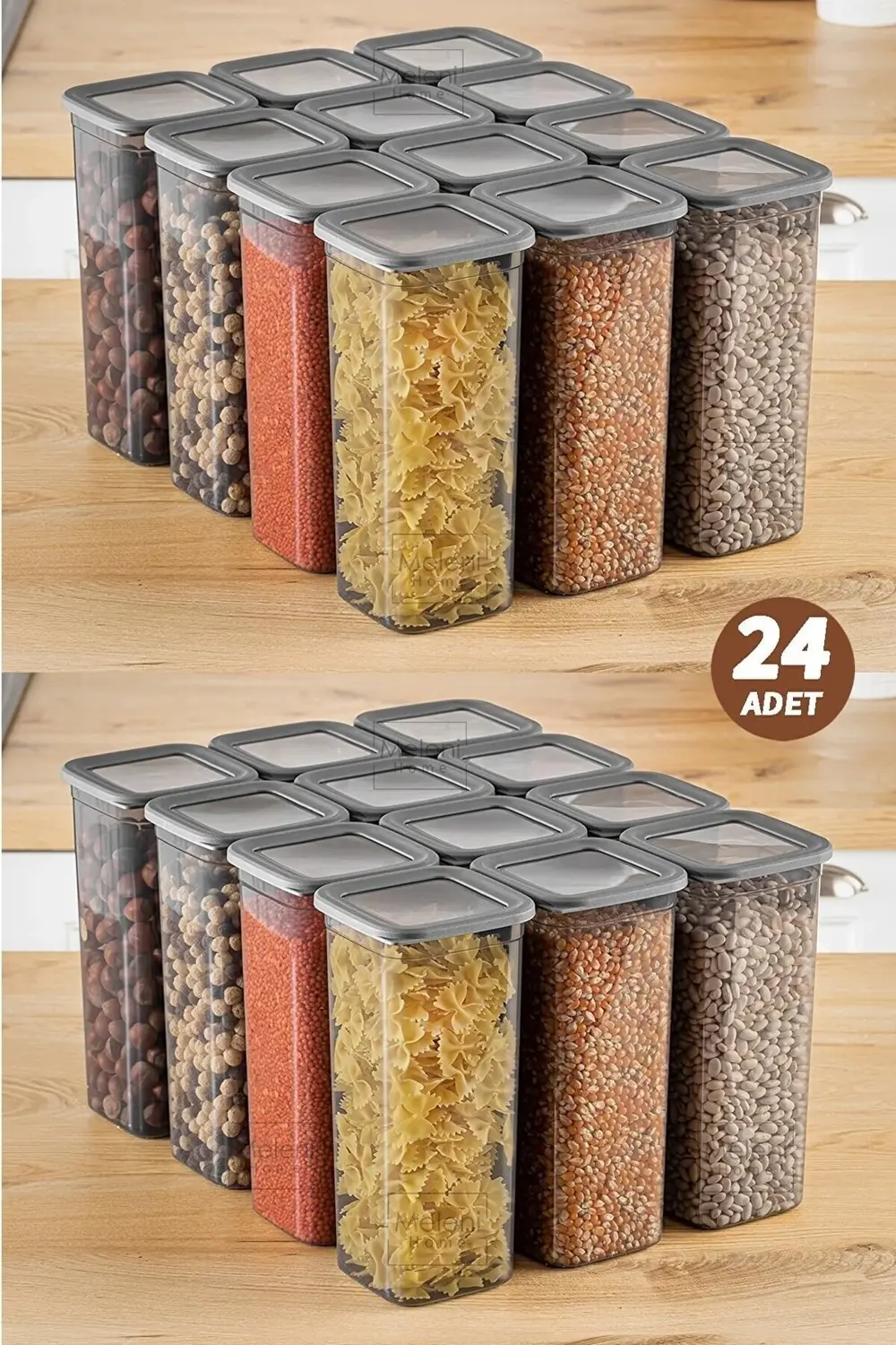 24'lü Set Sızdırmaz Kapaklı Kare Erzak Saklama Kabı 24x1900 Ml An
