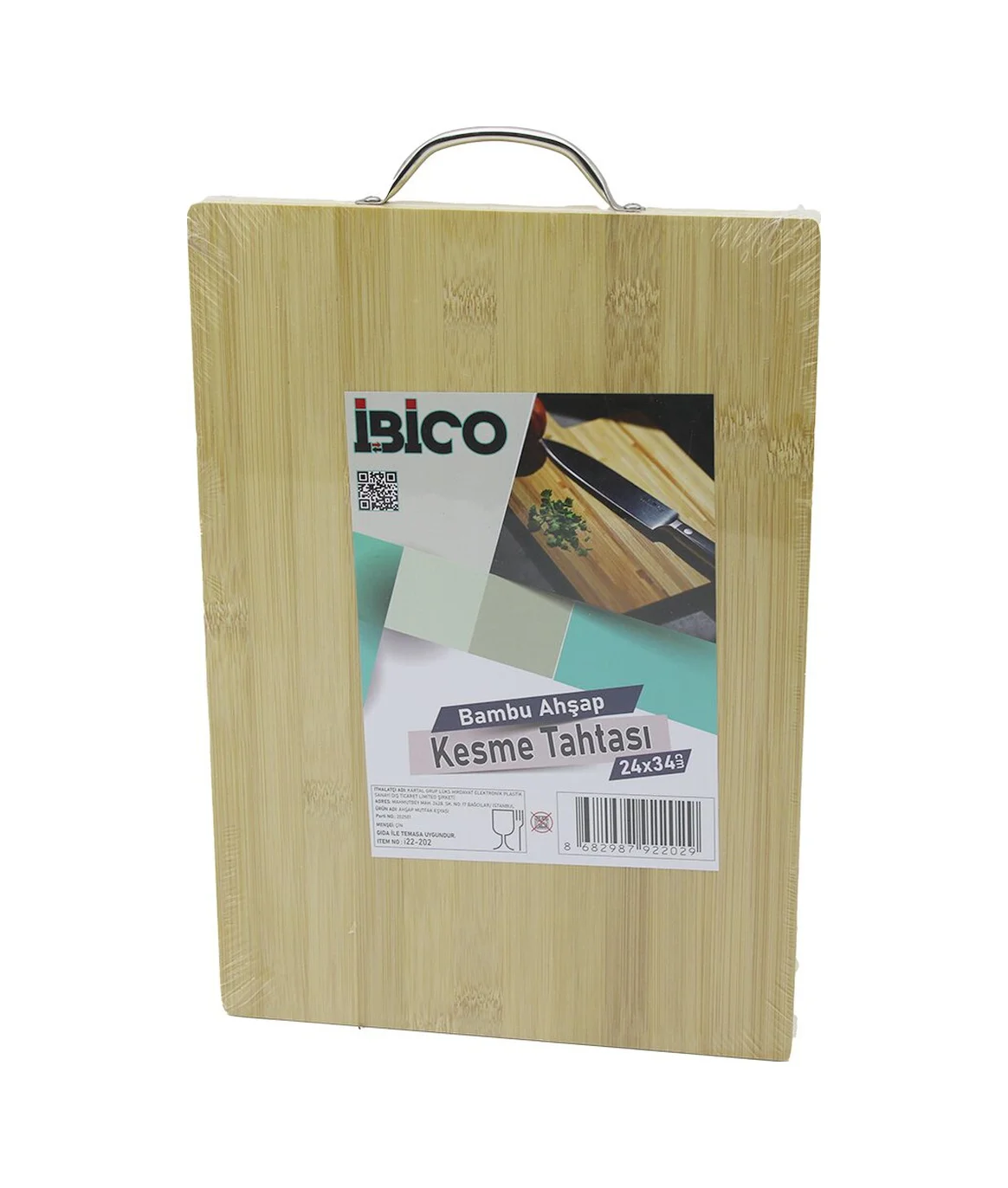 24x34 X 1.7cm Lux Ahşap Bambu Kesim Panosu - Kesme Tahtası Metal 