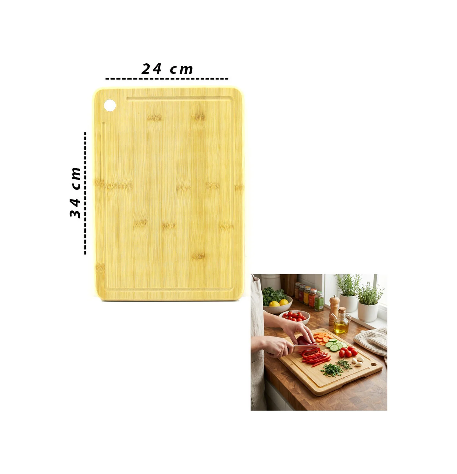 24x34x1.8cm Ahşap Bambu Kesim Panosu - Kesme Tahtası 5224 Diğer