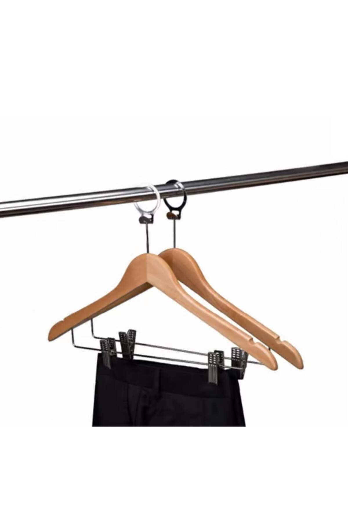 Private 25 Adet Otel Tipi Ahşap Mandallı Etek Pantolan Elbise Kostüm Askı