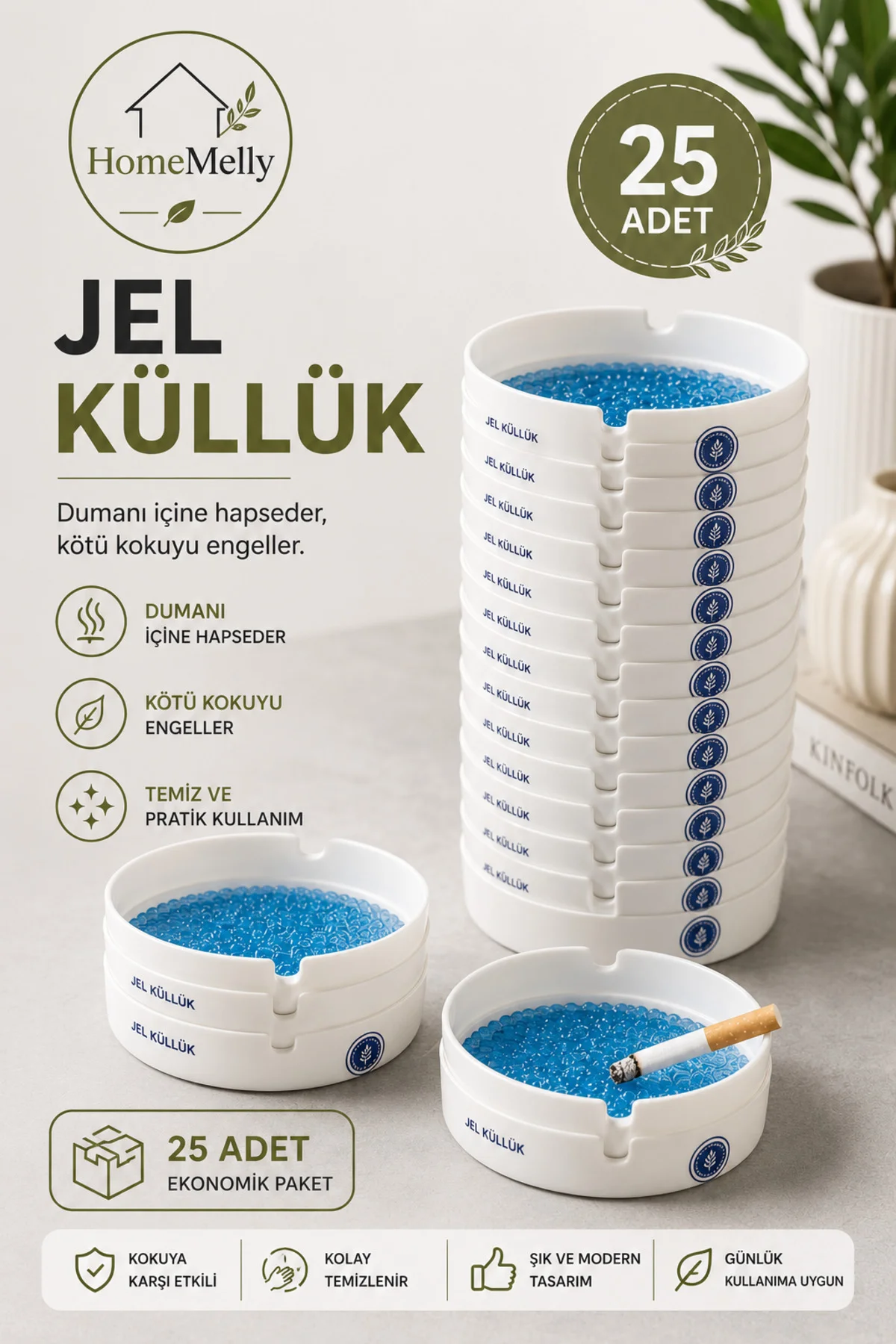 25 Adet Tek Kullanımlık Jel Kül Tablası Kokusuz Taşınabilir Pratik Jel Küllük