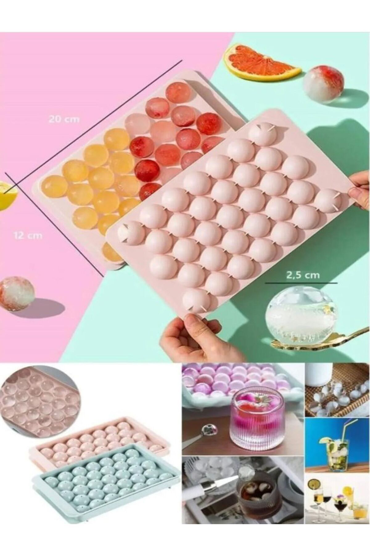 2.5 cm Çap Yuvarlak Buz Küpü Yapma Tepsisi 33 Bölmeli Küre Top Bu