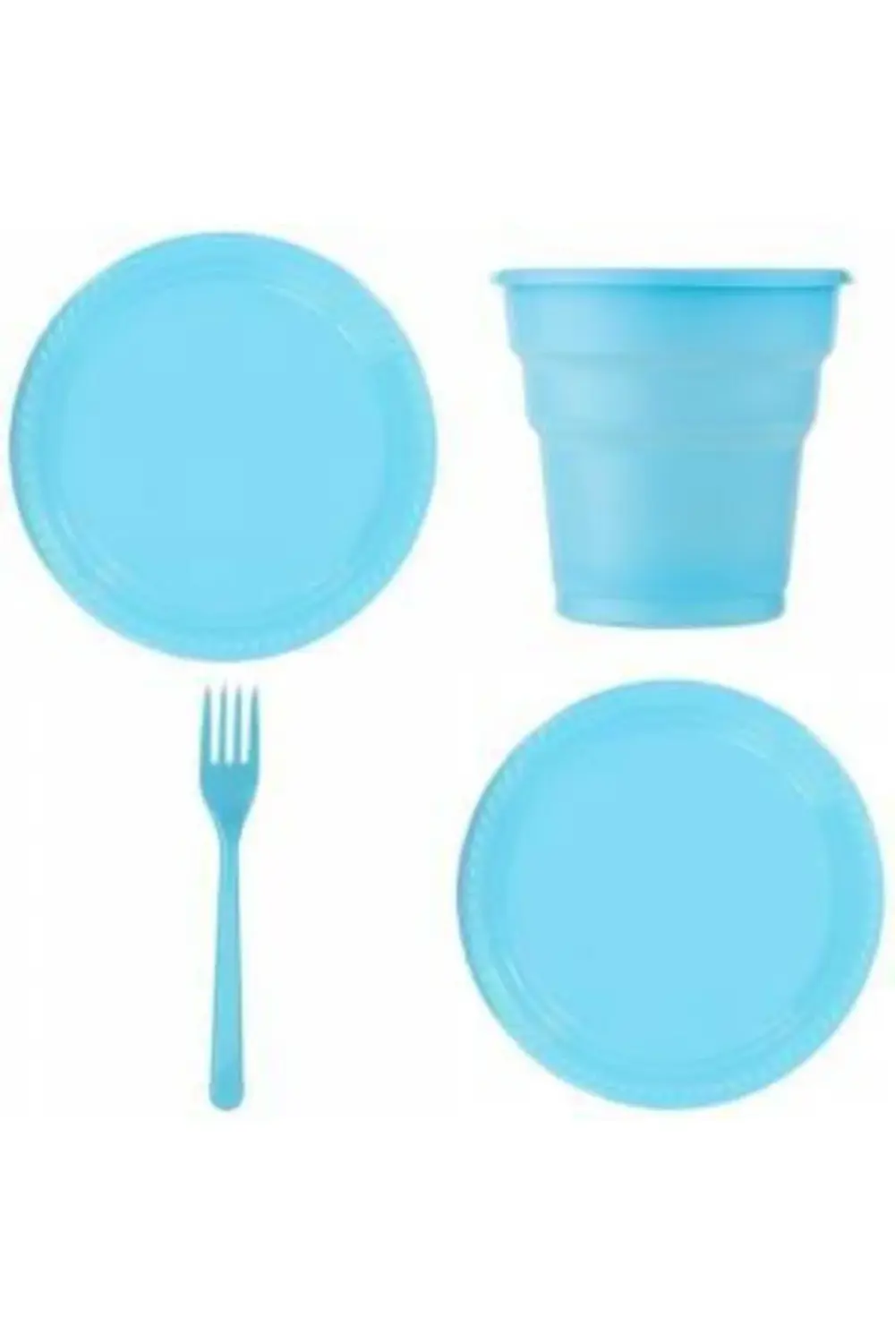 25 Kişilik Mavi Lüx Plastik Tabak Bardak Çatal Seti