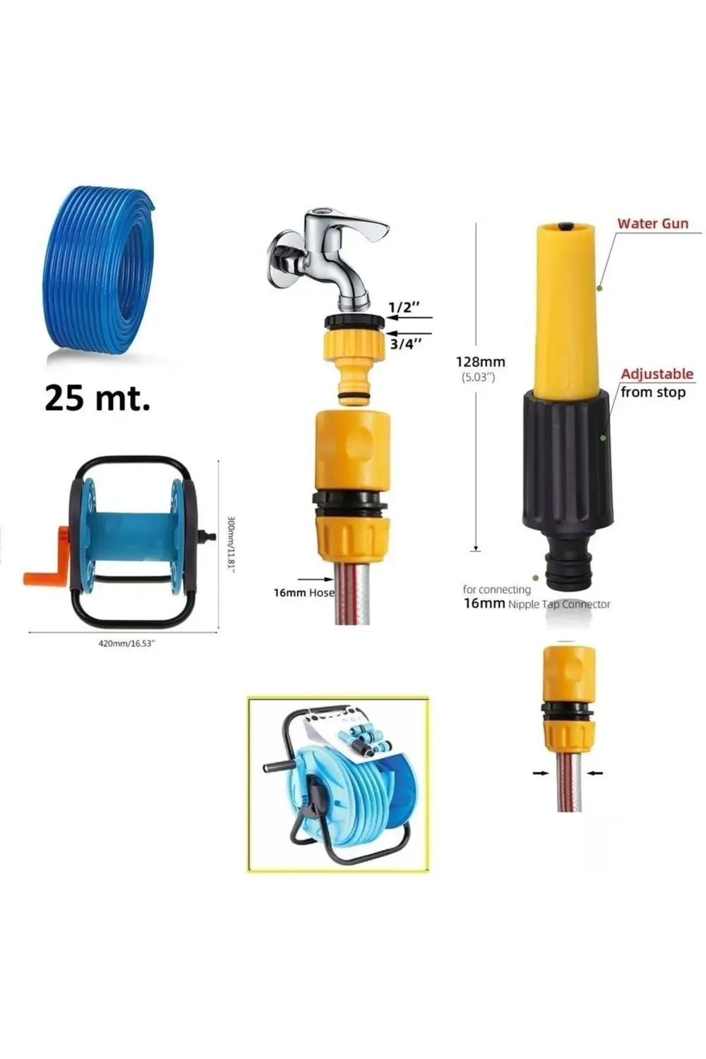 25 METRE BAHÇE HORTUMU MAKARA SETİ SULAMA BAŞLIĞI SET