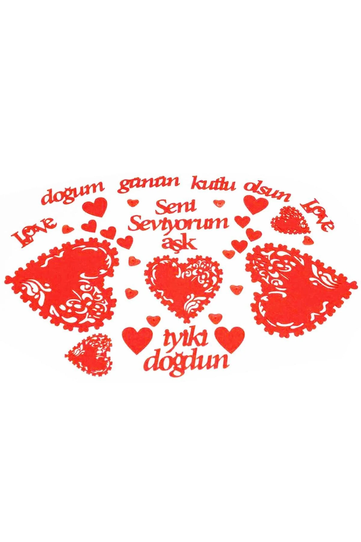 25 Parça Romantik Doğum Günü Masa Süslemesi Kırmızı Keçe Seti