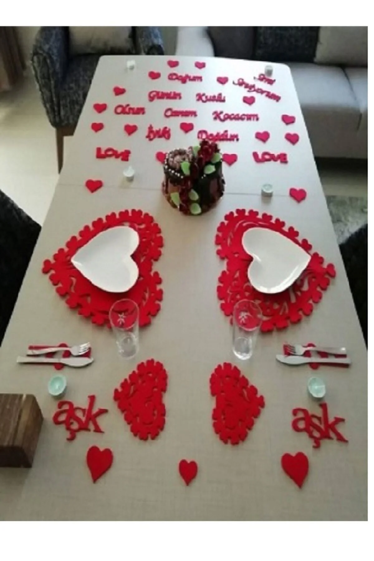 25 Parça Romantik Doğum Günü Masa Süslemesi Keçe Seti Keçe Set