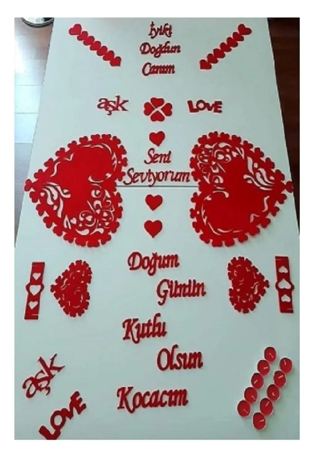 Parti Selesi 25 Parça Romantik Doğum Günü Masa Süslemesi Keçe Seti Keçe Set