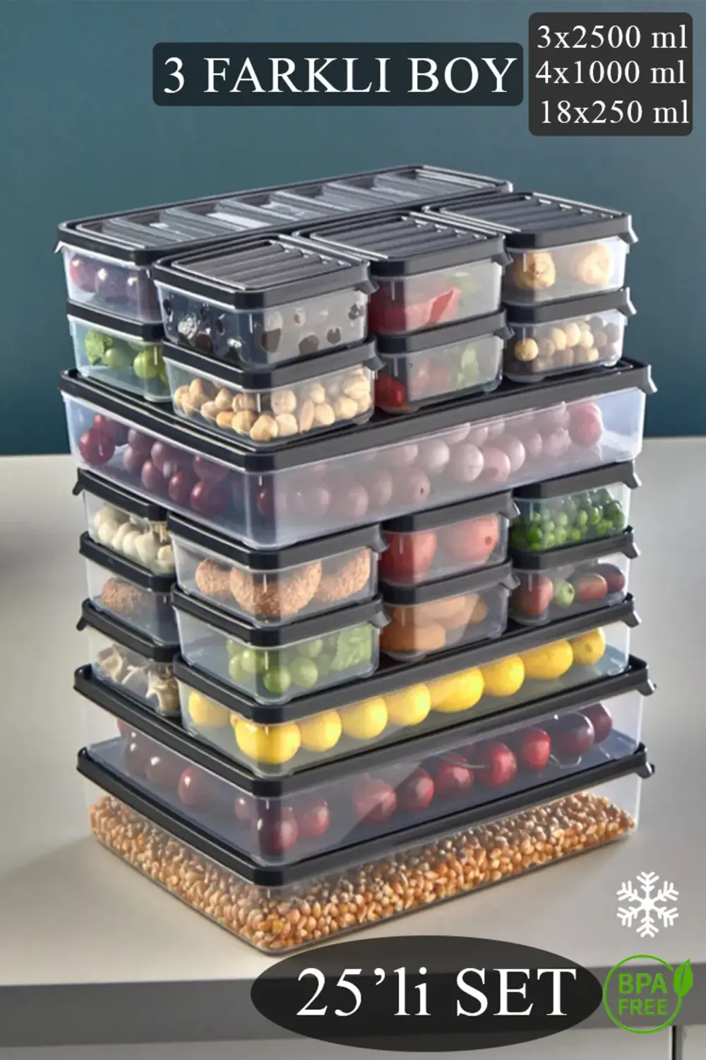 25 Parça Sızdırmaz Saklama Kabı Kahvaltılık Ve Buzluk Saklama Kab