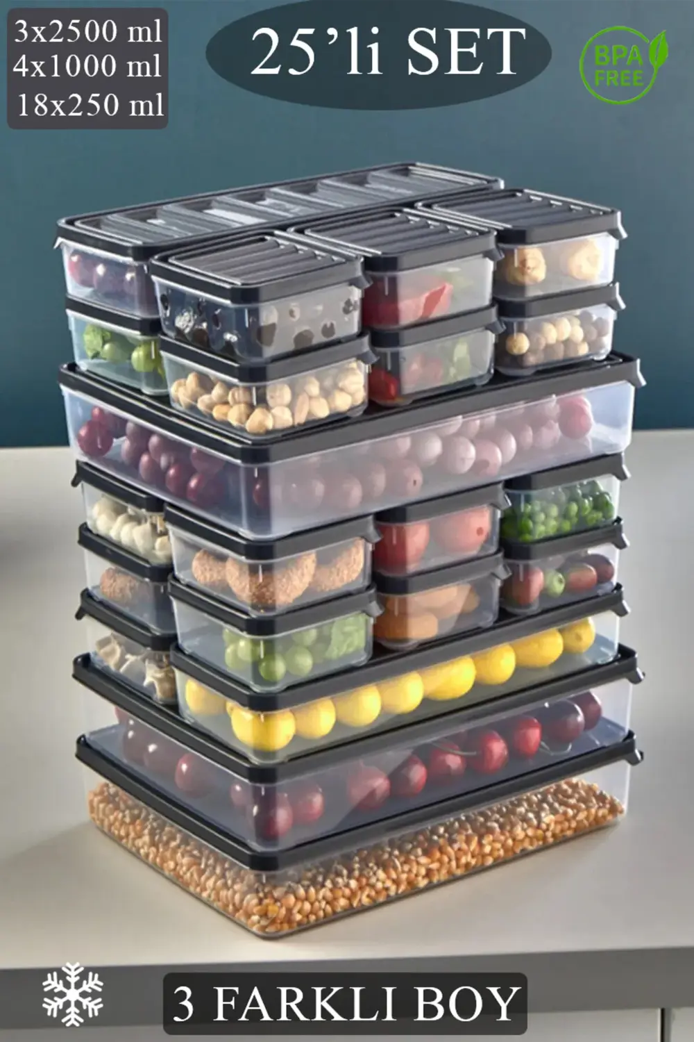 25 Parça Sızdırmaz Saklama Kabı Kahvaltılık Ve Buzluk Saklama Kab