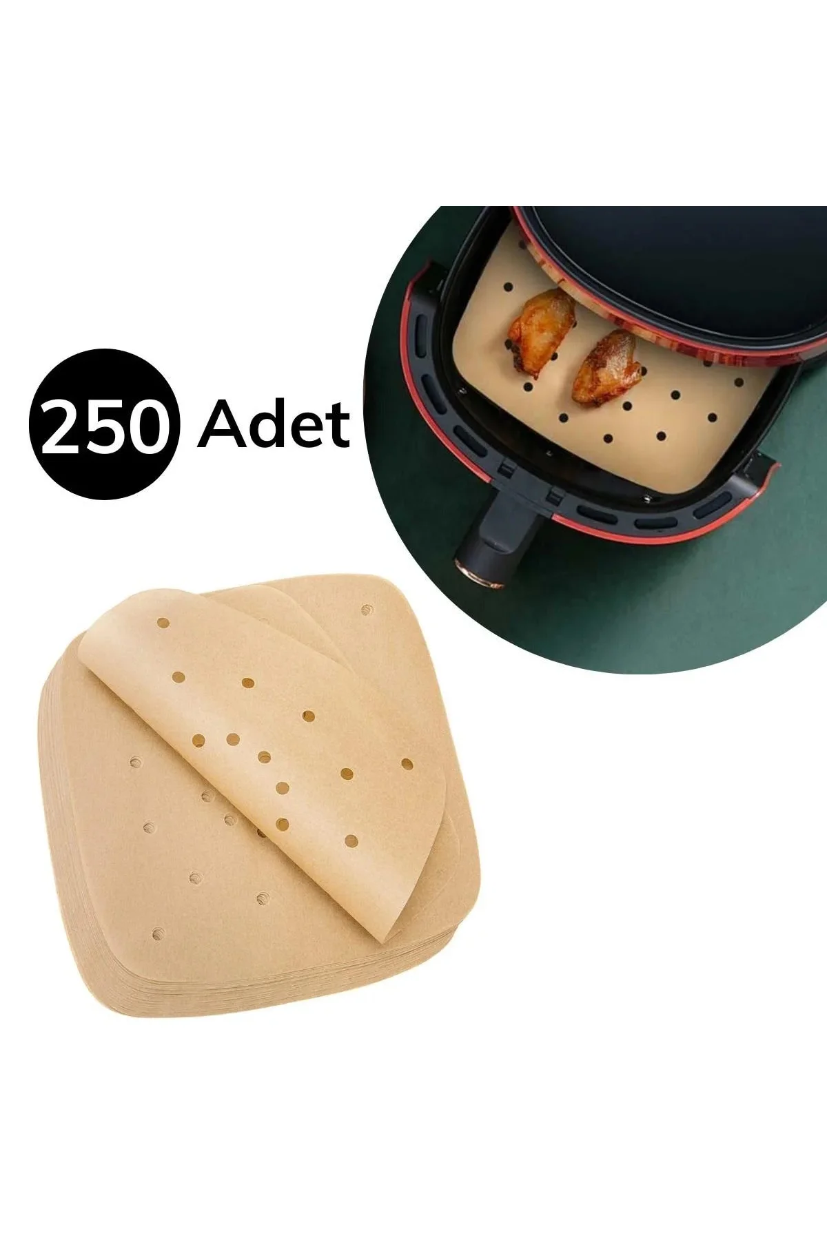 250 Adet Air Fryer Pişirme Kağıdı Tek Kullanımlık Hava Fritöz Yağ Geçirmez Yapışmaz Gıda Pişirme Kağ