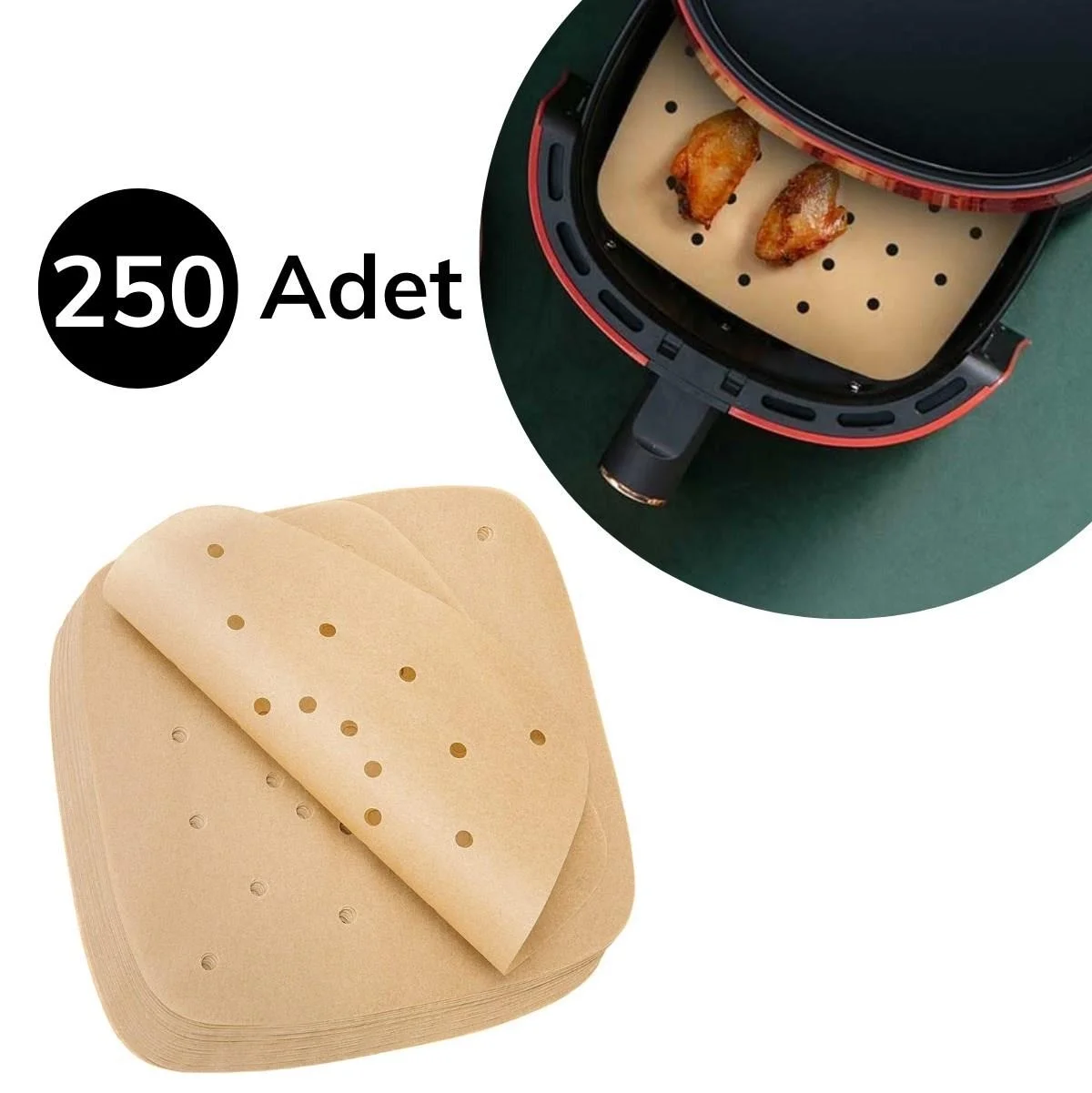 250 Adet Air Fryer Pişirme Kağıdı Tek Kullanımlık Hava Fritöz Yağ Geçirmez Yapışmaz Gıda Pişirme Kağıdı Delikli Kare Model Bx40 Fiyatı, Yorumları ve Özellikleri