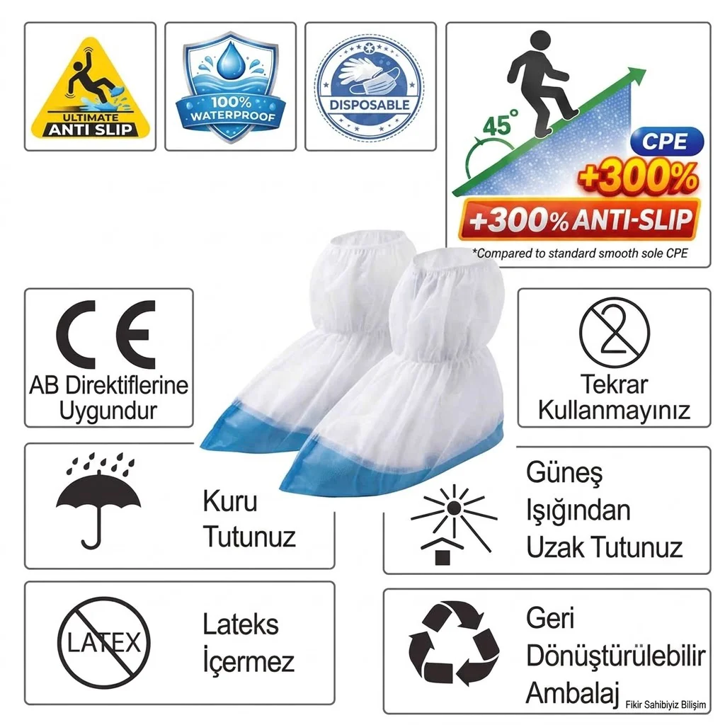 250 Adet CPE Kaymaz Tabanlı Tela Bez Çizme Galoşu - Uzun Bot Galoşu (250 Li Paket) Fiyatı, Yorumları ve Özellikleri