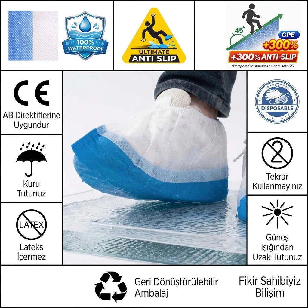 250 Adet CPE Kaymaz Taban Özel Tabanlı Tela Bez Galoş (250 Li Paket) Fiyatı, Yorumları ve Özellikleri