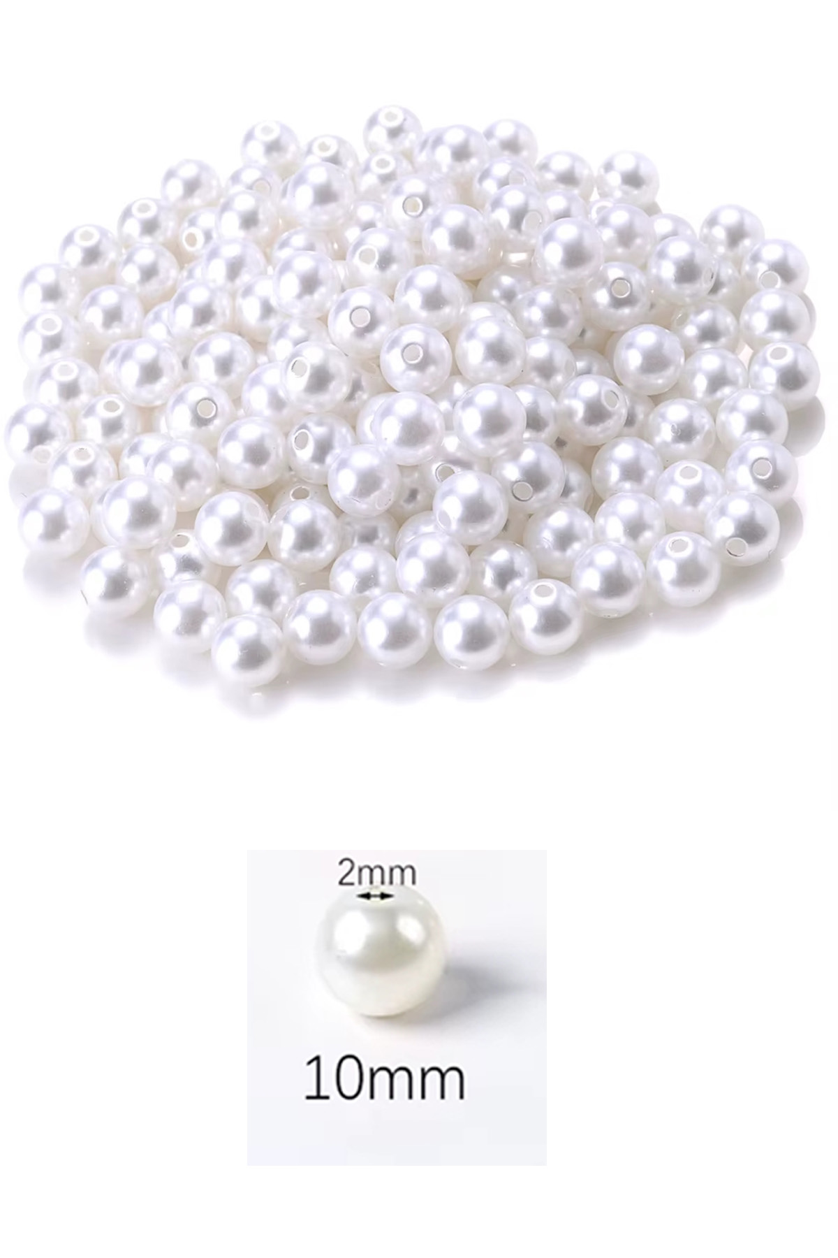 250 gram 10mm Beyaz Renk Plastik İnci Boncuk Çanta ve Takı Yapım 