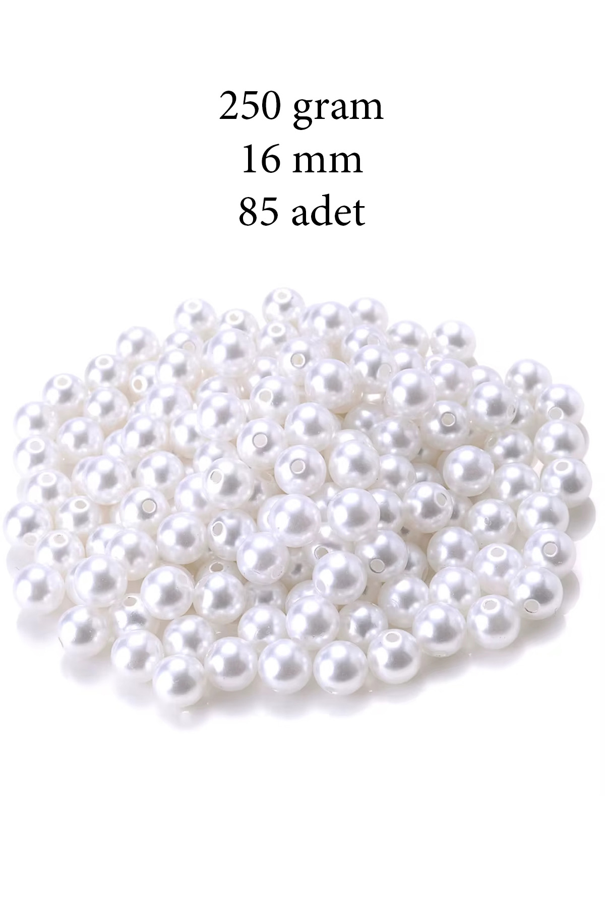 250 gram 16mm Beyaz Renk Plastik İnci Boncuk Çanta ve Takı Yapım 