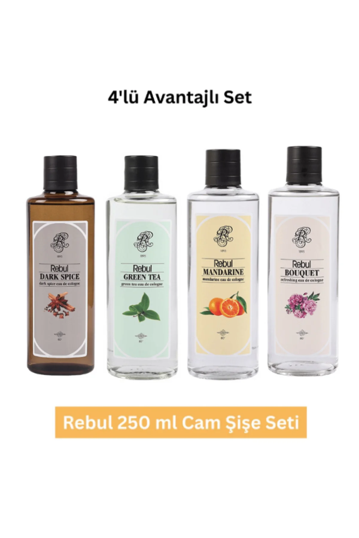 250 ml Cam Şişe Kolonya Seti – Dark Spice, Green Tea, Mandarine, Bouquet Fiyatı, Yorumları ve Özellikleri