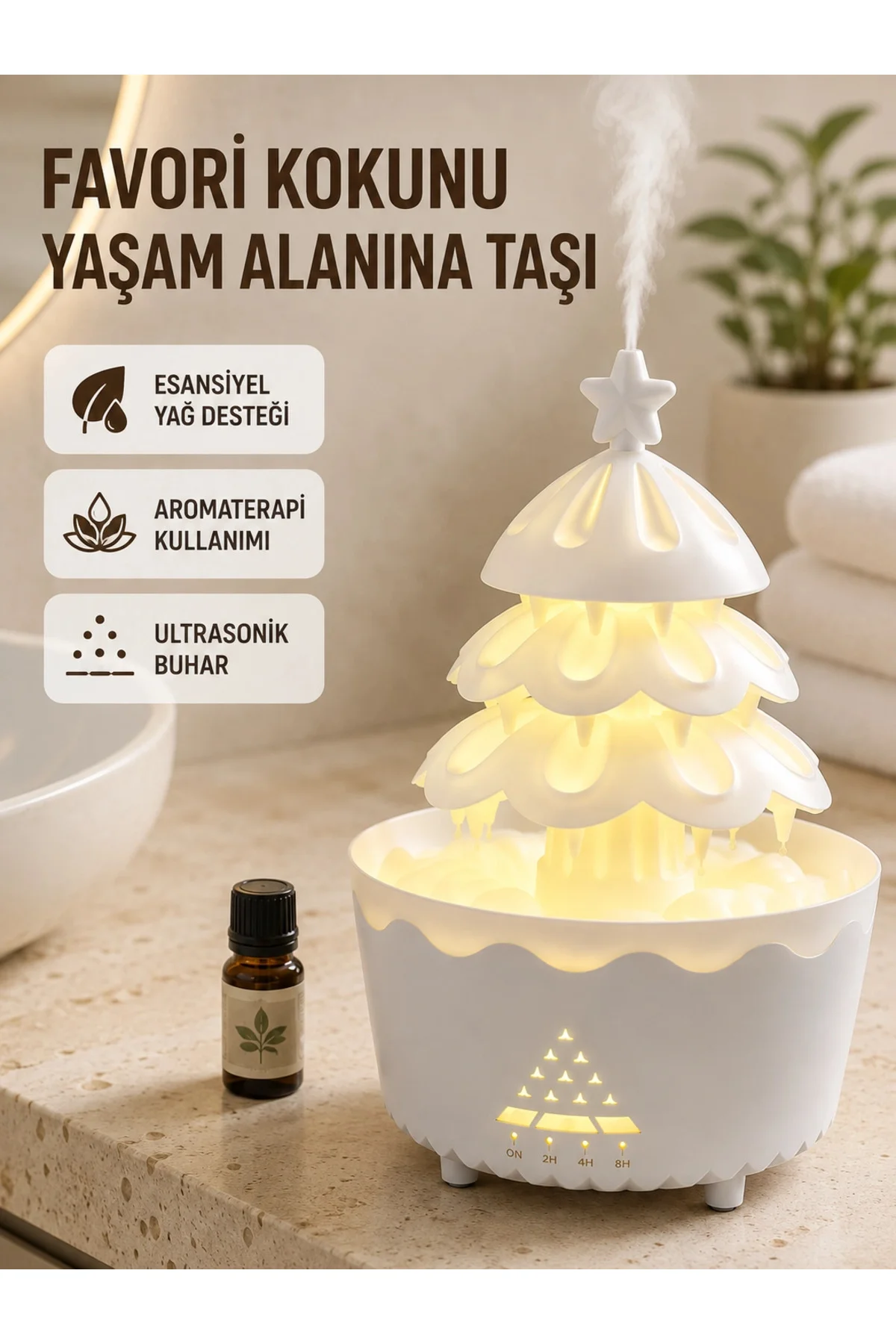 250 ML Şans Ağacı Hava Nemlendirici Çok Renkli Işıklı Aroma Cihazı - Görsel 2